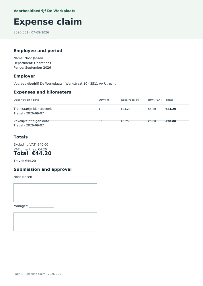 Sample PDF: Expense claim form