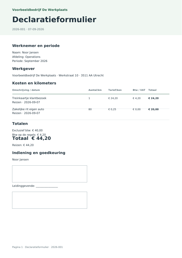 Voorbeeld-PDF: Declaratieformulier maken