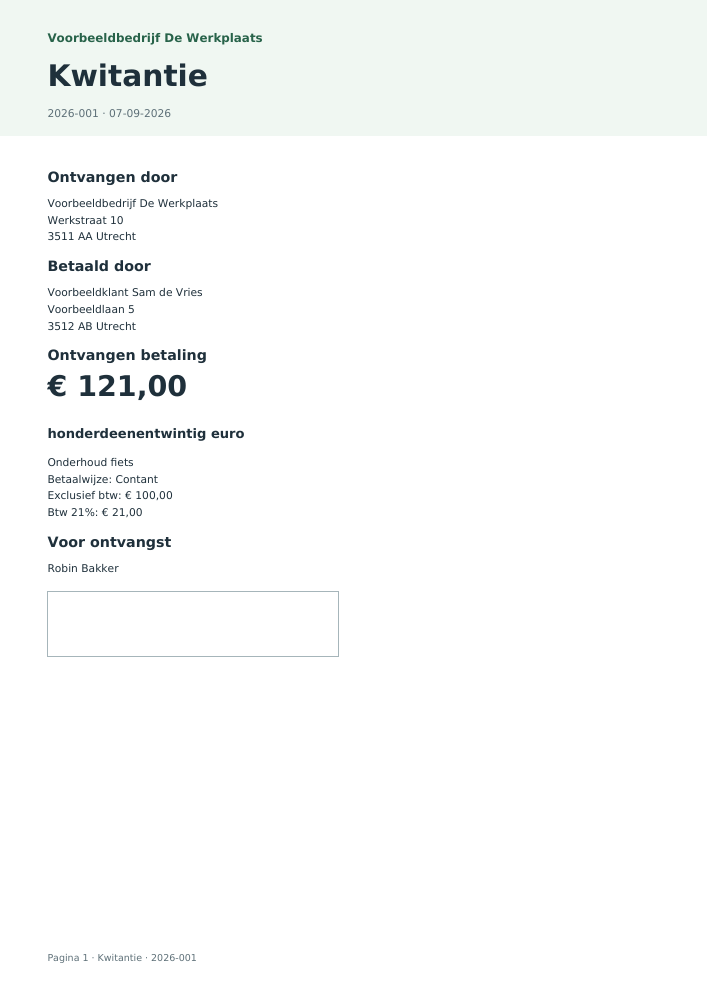 Voorbeeld-PDF: Kwitantie maken
