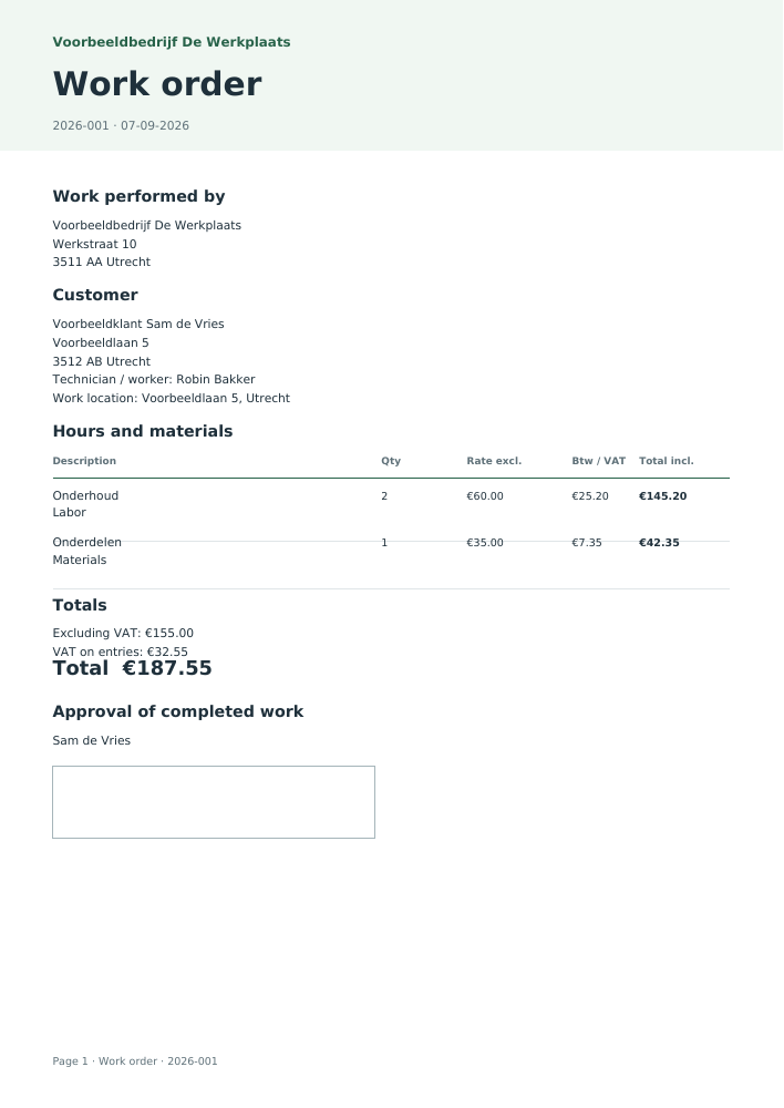 Sample PDF: Work order generator